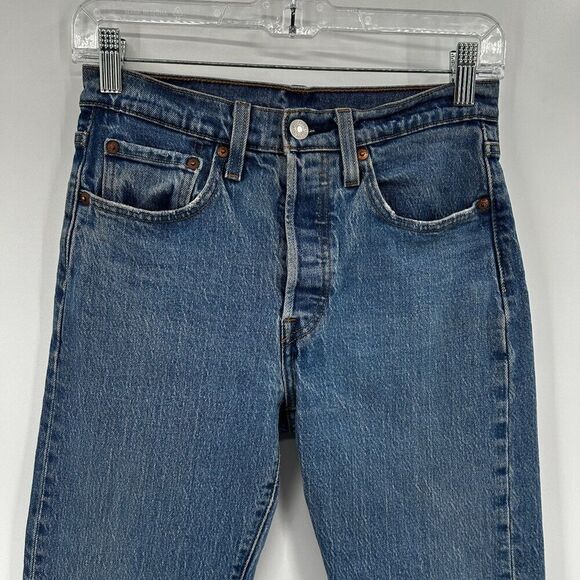 LEVI'S 501 Women's High Rise Button Fly Straight Leg Rigid Denim Blue Jeans 26 - Picture 3 of 9